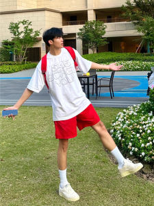 Dopamine Wear Summer Quick-Drying Red Shorts for Men below the Knee Short-Length Pants Basketball Sports Beach Shorts