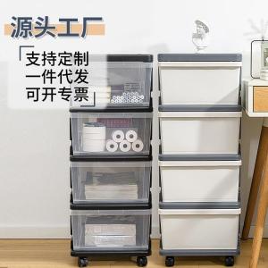 Transparent Plastic Mobile Drawer Organizer Box Storage Cart Combination Floor Standing Design for Home Use with Wheels
