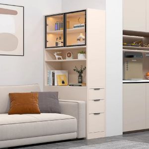 Nordic Style Sofa Side Table Corner Cabinet Gap Shelf Solid Wood Bookcase Side Pullout Narrow Cabinet for Storage And Decor