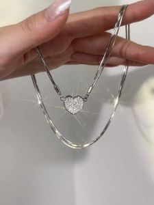 Magnetic Snake Bone Necklace Womens Multi-layer Heart Design Fashionable Lockbone Chain Titanium Steel Jewelry Accessory