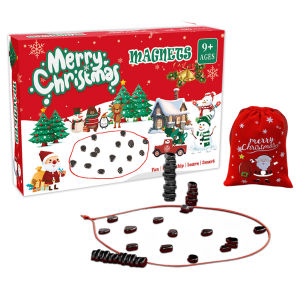 Christmas Magnets Game 20 Magnetic Pieces Xmas Magnet Pebbles Checkers Board Chess for Family Gathering Travel Kids Gift