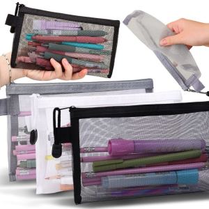 กระเป๋าใส่ดินสอไนลอนชั้นเดียวและสองชั้น / กระเป๋าใส่ดินสอตาข่ายมีซิป / กระเป๋าเครื่องเขียนใสเรียบง่าย / กระเป๋าใส่เครื่องสำอางพกพาสำหรับการเดินทางและการจัดระเบียบสำนักงาน