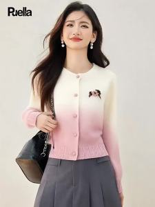 puella | Áo Cardigan Len Mềm Màu Hồng Ombre cho Mùa Xuân
