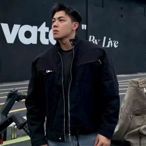 ZHUOCAN | Khaki Regular Shoulder Harrington Jacket Male Hardy Style Collar American Silhouette Short Jacket