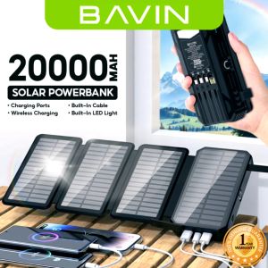 BAVIN PC1119 20000mAh Portable Solar Wireless Charging Powerbank w/ Built-In Cable & Waterproof Protection