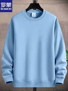 Romon Cotton round Neck Sweatshirt Men Solid Color Large Size Loose Casual Sports Youth Fleece Long Sleeve T-shirt Trendy