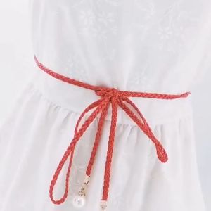 Ikat Pinggang Wanita Tali Kepang Fashion Belt Rantai Slim Model Aksen Mutiara Pearl Gaya Korea BWAB