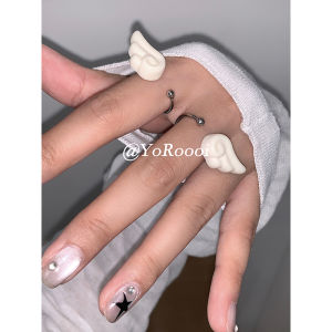 แหวนเปิดแบบมีรูปปีก YoRoooi แหวนรูปหัวใจสไตล์เกาหลีแบบเรียบง่ายและน่ารักสำหรับผู้หญิง แหวนนิ้วชี้แบบโลหะผสมที่เป็นมิตรกับผิว