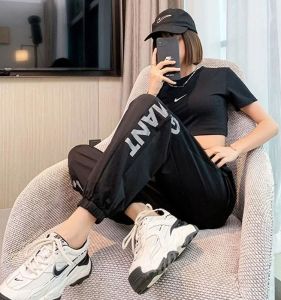 กางเกงวิ่งผ้าไหมน้ำแข็งแห้งเร็วสำหรับผู้หญิง กางเกงขายาวทรงหลวม ทรงสลิมฟิต กางเกงขายาวทรงเอวสูง กางเกงขายาวทรงสลิมฟิต