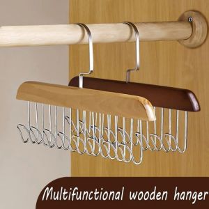 🔥 8 Hooks Wave Solid Wood Clothes Hanger Underwear Scarf Sling Tie Storage Hook Multifunctional Wardrobe Organizer