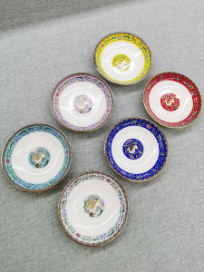 Jingdezhen Enamel Color Porcelain Mini Dip Plate Vinegar Soy Sauce Hot Sauce Gold Rimmed Bone China round Dish Chinese Style
