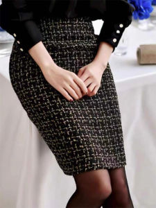 กระโปรงสั้นทรงเอเอวสูงผ้าขนสัตว์ลายสก็อตสีทอง ทรงเข้ารูป กระโปรงสั้นฤดูใบไม้ร่วง/ฤดูหนาว กระโปรงสั้นทรงเอปานครบาล