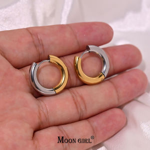 Gold Silver Color Hoop Earrings Stainless Steel Simple Fashion Women Ear Buckle No Fading Hip Hop Jewelry Accessories MOON GIRL
