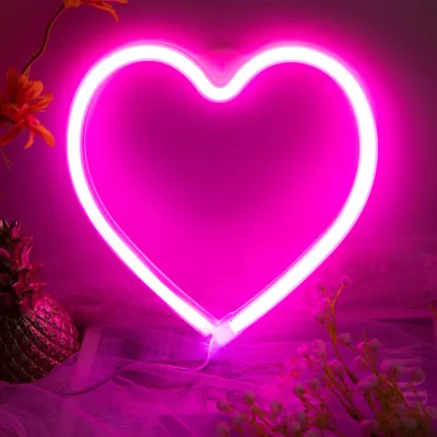 1PC นีออนไฟหัวใจหัวใจสีชมพู Neon Sign หัวใจ LED Light LED โคมไฟหัวใจตกแต่งหัวใจสําหรับแขวนหัวใจของขวัญตกแต่ง
