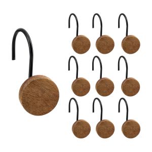 12PCS Modern Round Log Shower Curtain Hooks Wood Decorative Shower Curtain Rings for Shower Curtain Rod Bedroom Living Room