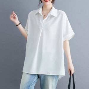 เสื้อเชิ้ตทรงหลวมสไตล์เกาหลีสำหรับผู้หญิงในช่วงฤดูร้อนปี 2023 แขนสั้นคอโปโล สีสันสดใส ปกโปโล ทรงหลวม ปกโปโล