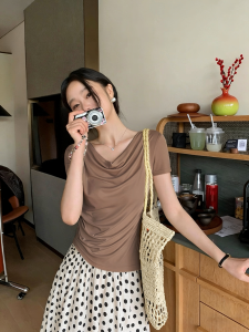 QIAOCHENXIAN | Off-Shoulder Slimming Short Sleeve T-Shirt