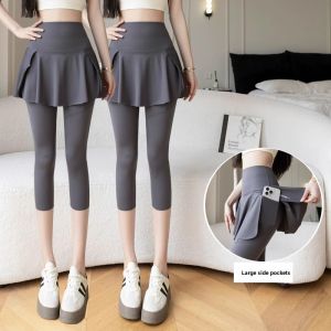 miiow | High Waist Yoga Pants Womens Summer New Style Cat Person Sports Bottoms Outdoor Shark Skirt Pouch Tummy Control Butt Lifting