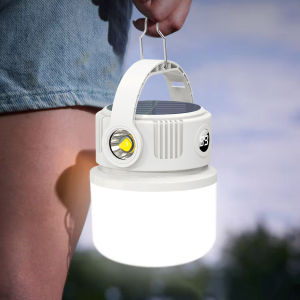 LED Solar Light Bulb USB Rechargeable Camping Light 2400mAh Portable Outdoor Searchlight Multiduty Hanging Lamp with Flashlight