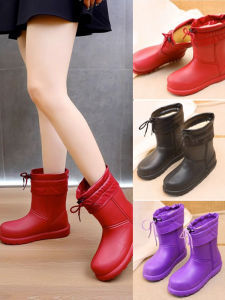 ผู้หญิง ฤดูหนาว ถุงเท้าถึงกลางน่อง รองเท้าบู๊ตหิมะ ผ้าฝ้าย รองเท้า หนาขึ้น ผ้าขนแกะ รองเท้ากันฝนในครัวกันน้ํา กันลื่น อุ่น รองเท้าแตะในบ้าน