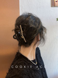 เครื่องประดับผมแบบมีสายโซ่โลหะสีดำและสีกรมท่า Cookie แฟชั่นเกาหลี คลิปจับผมสำหรับยึดผมที่หัวหลัง คลิปผมแบบมีหางม้า
