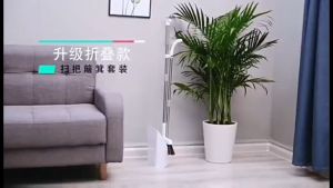 Broom and Dustpan Set Cleaner Sturdy & Durable Plastic Long Handle Foldable Keimav-official