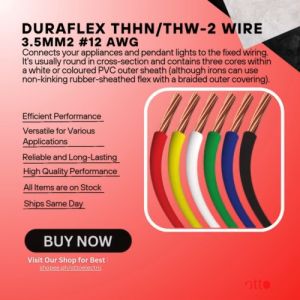 Duraflex THHN/THW-2 Wire 3.5mm2 #12 AWG - 150M per box (Color: Black Red Green Yellow)