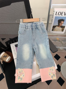 Trendy Childrens Denim Jeans Straight Leg Long Pants for Girls Autumn Fashion Baby Clothes High Waist Casual Style Elastic Waistband