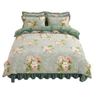 Thickened Milk Velvet Winter Duvet Cover Set Four-Piece Bedding Set Double-Sided Golden Mink Velvet Bed Skirt Style Bedding