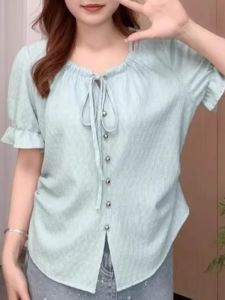 เสื้อเชิ้ตแขนสั้นทรงหลวมสไตล์เกาหลีสำหรับผู้หญิงไซส์ใหญ่ แขนพอง ทรงหลวม แขนสั้น ทรงเข้ารูป ทรงเข้ารูป แขนสั้น แขนยาวปกติ