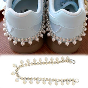 Women Shoe Chain Detachable Pearl Chain Shinny Shoes Shoelace Buckle Decoration Trendy 2024