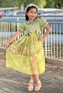 Little Vella My Melody Labubu Inspired Collared Mesh Puff Dress with Turban( 4-9 Years Old )