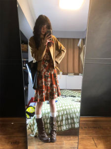 French Vintage Floral Print Inner Wear Dress A-Line Mini Skirt Waist-Cinching Color Block Spring Commute Womens Dress