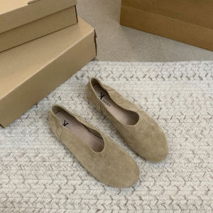 Comfortable round Toe Flat Bottom Bean Shoes Korean Style Retro Genuine Leather Slip-On Grandmother Shoes Fashionable Casual Flats