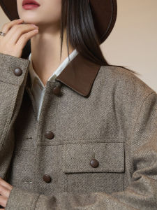 Retro Leather Collar Stitching Jacket Women Short