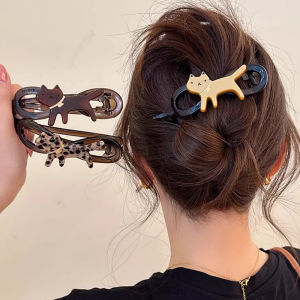กิ๊ฟหนีบผมบิดลายเสือดาวแมวน่ารักขนาดใหญ่กรงเล็บปิ่นปักผมผู้หญิงเครื่องประดับผม