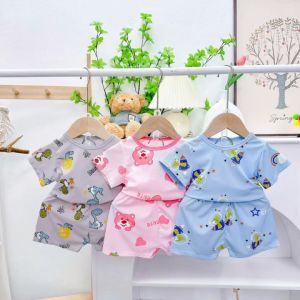 Bộ quần áo cộc tay ba lô thun tăm lạnh cho bé trai bé gái 3 tháng-3 tuổi mặc hè 2025