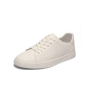 Belle Mens Casual Shoes Summer New True Cowhide Lace-Up Versatile White Board Shoes Comfortable Leather Mid-Heel round Toe