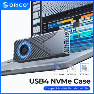 ORICO 7000MB/S M.2 NVME Enclosure USB4 40Gbps with Cooling Fan Max up tp 8TB SSD PCIe4.0 Compatible Thunderbolt 3/4