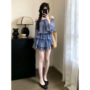 Homecore | French Style Off-Shoulder Blue Floral Summer Dress