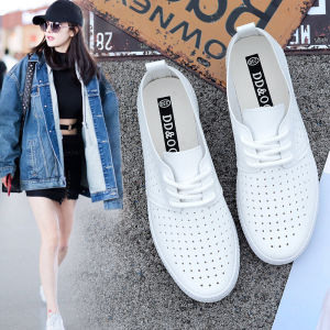 Summer New Arrival Easiest for Match Flats Soft Leather Surface Cut Out Mesh Slip-on Breathable Girls White Shoes Flat Bottom Casual Sneakers