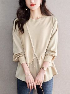 เสื้อเชิ้ตแขนยาวหลวมๆ สไตล์เกาหลีสำหรับผู้หญิงในฤดูใบไม้ผลิและฤดูใบไม้ร่วง ดีไซน์เก๋ไก๋ แฟชั่น ลำลอง เสื้อเชิ้ตผู้หญิง