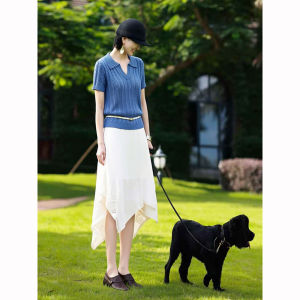 BOGUDU | Summer Stylish Leisure Blue Short Sleeve With Apricot Skirt Set