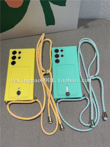 Ins Simple Pure Color Phone Case Compatible with Samsung S22 S23 S24 Series Ultra Models Anti-Fall Protection Strap Card Holder