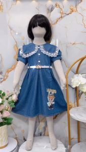 FREE BELT - DRESS JEANS LABUBU ANAK PEREMPUAN USIA 3 - 10 TAHUN / BAJU DRESS DENIM MIX RENDA ANAK TERBARU