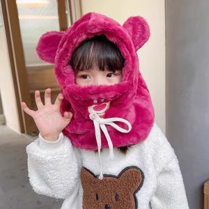 Kurokos Childrens Hat Scarf Set Winter Windproof Ear Protection Baby Girls Fleece Hat Korean Style No Brim Cap for Outdoor