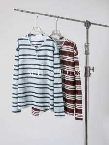 Custom-Dyed Color-Block Henry-Neck Long-Sleeve T-Shirt