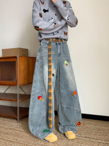 กางเกงยีนส์ขากว้างลายเห็ดสำหรับผู้ชาย ทรงหลวม สไตล์ย้อนยุค สไตล์อเมริกัน กางเกงยีนส์ทรงหลวมสบาย ๆ สำหรับผู้ชาย