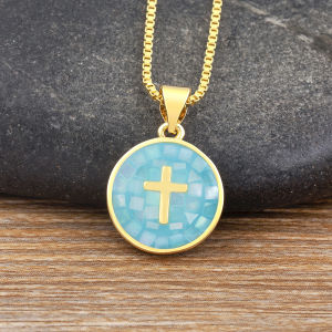 Cross Design Pendants Shell Necklace 6 Colors Jesus Adjustable Chain Jewelry For Men Women Daily Wear New Year Gifts