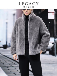 Legacy Mens Woolen Fur Coat Stand Collar Integrated Skin And Hair One Piece High End Fashion Winter Outerwear Long Sleeve